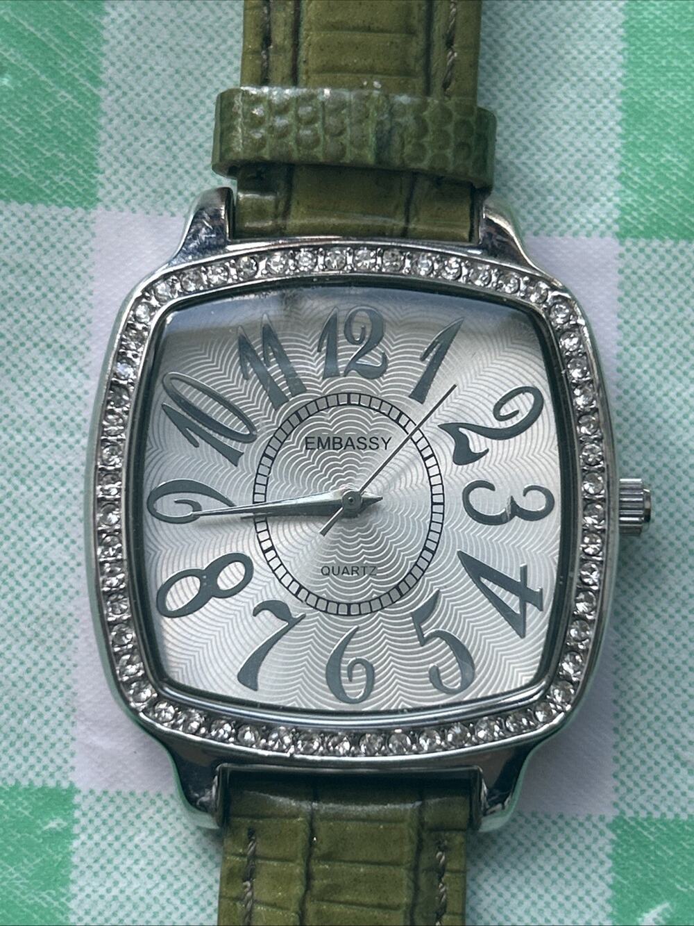 Embassy Silver Tone Green Band Women’s Quartz Watch